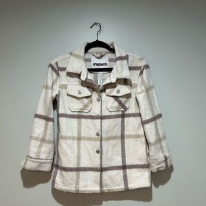RSQ Cream Plaid Shacket with Taupe and Mauve Accents